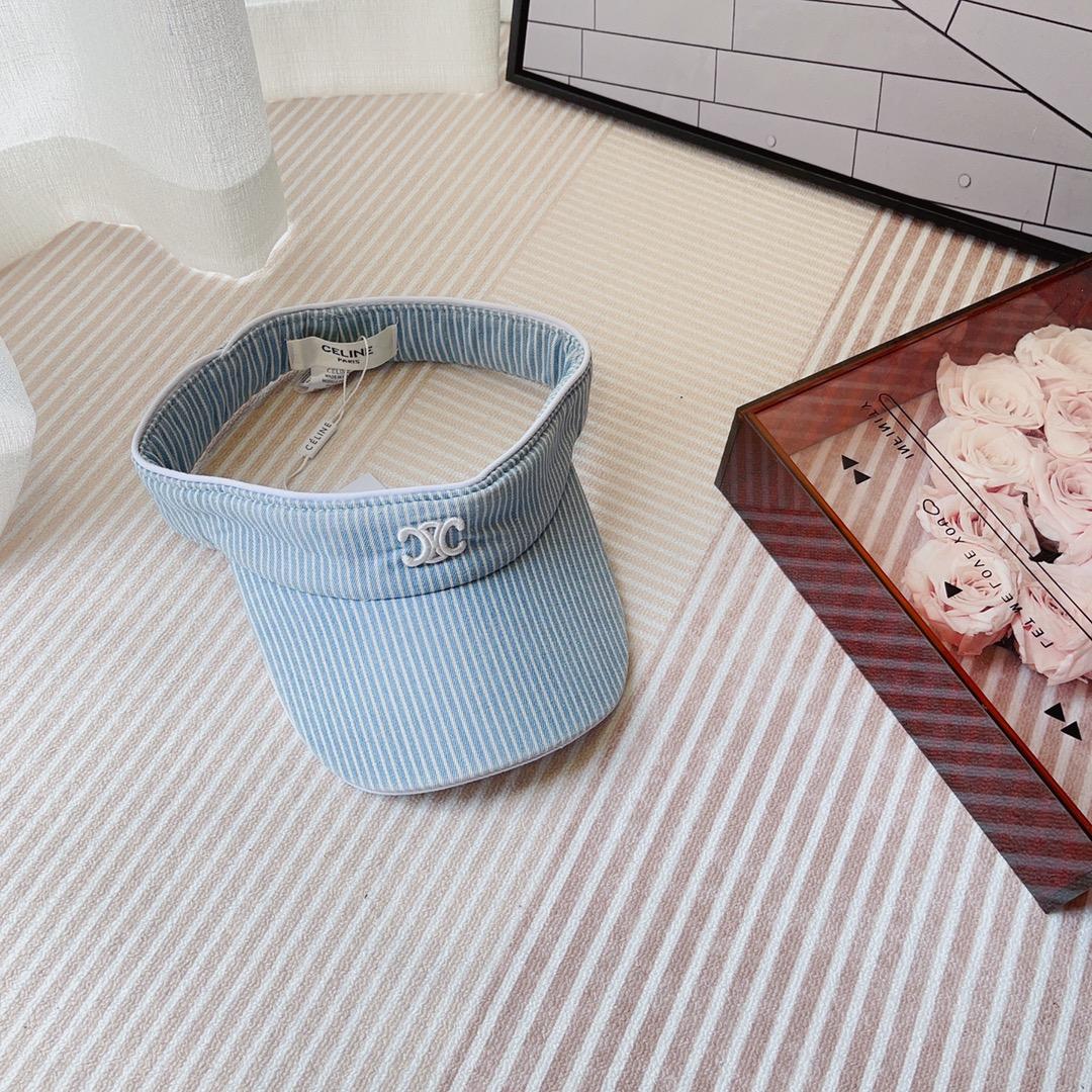 Celine Triomphe Visor In Hickory Cotton Wave Wash  - FashionPlug