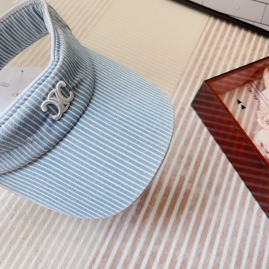 Celine Triomphe Visor In Hickory Cotton Wave Wash  - FashionPlug