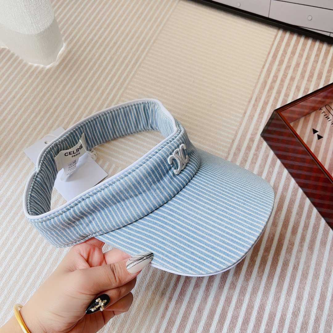 Celine Triomphe Visor In Hickory Cotton Wave Wash  - FashionPlug
