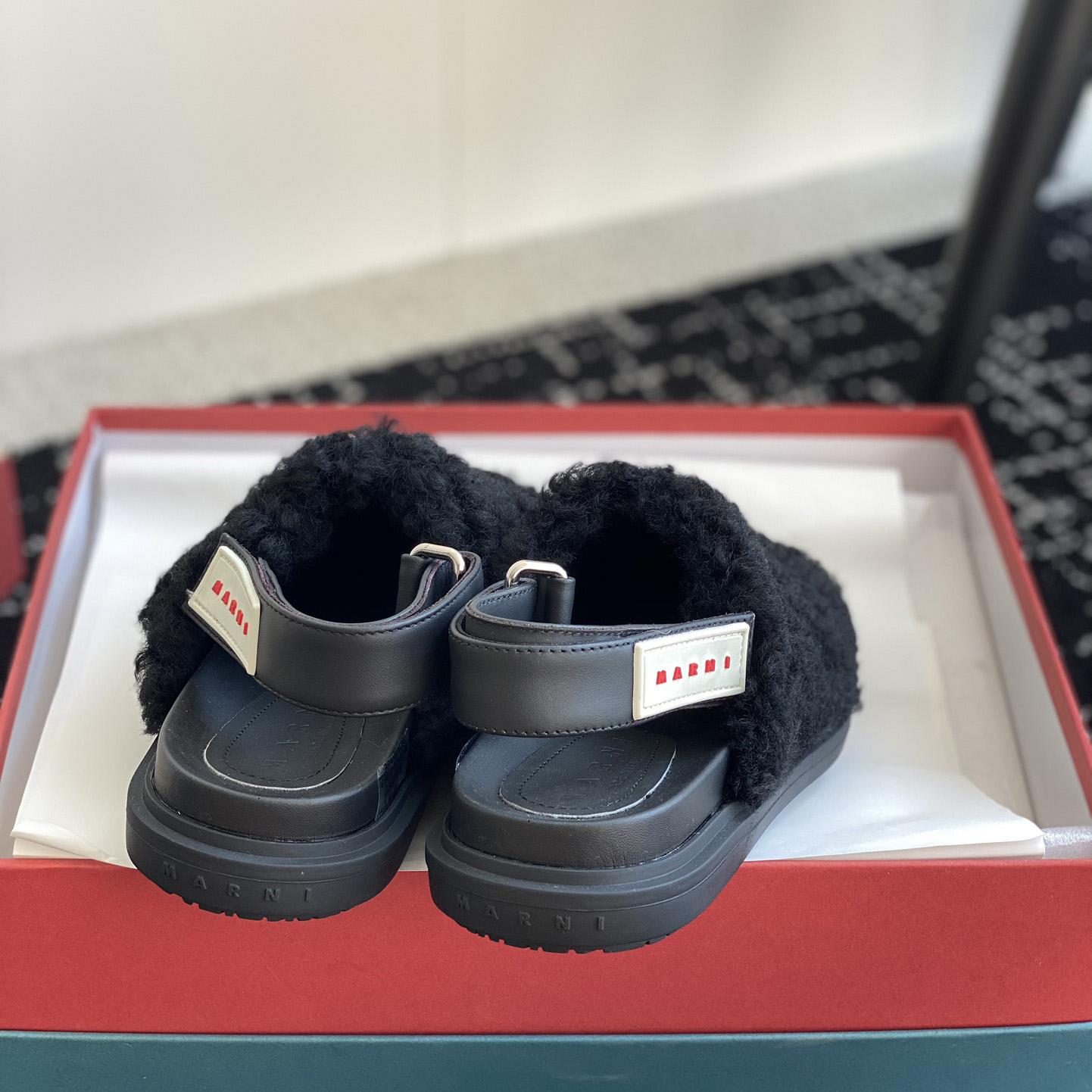 Marni Black Shearling Sabot - FashionPlug