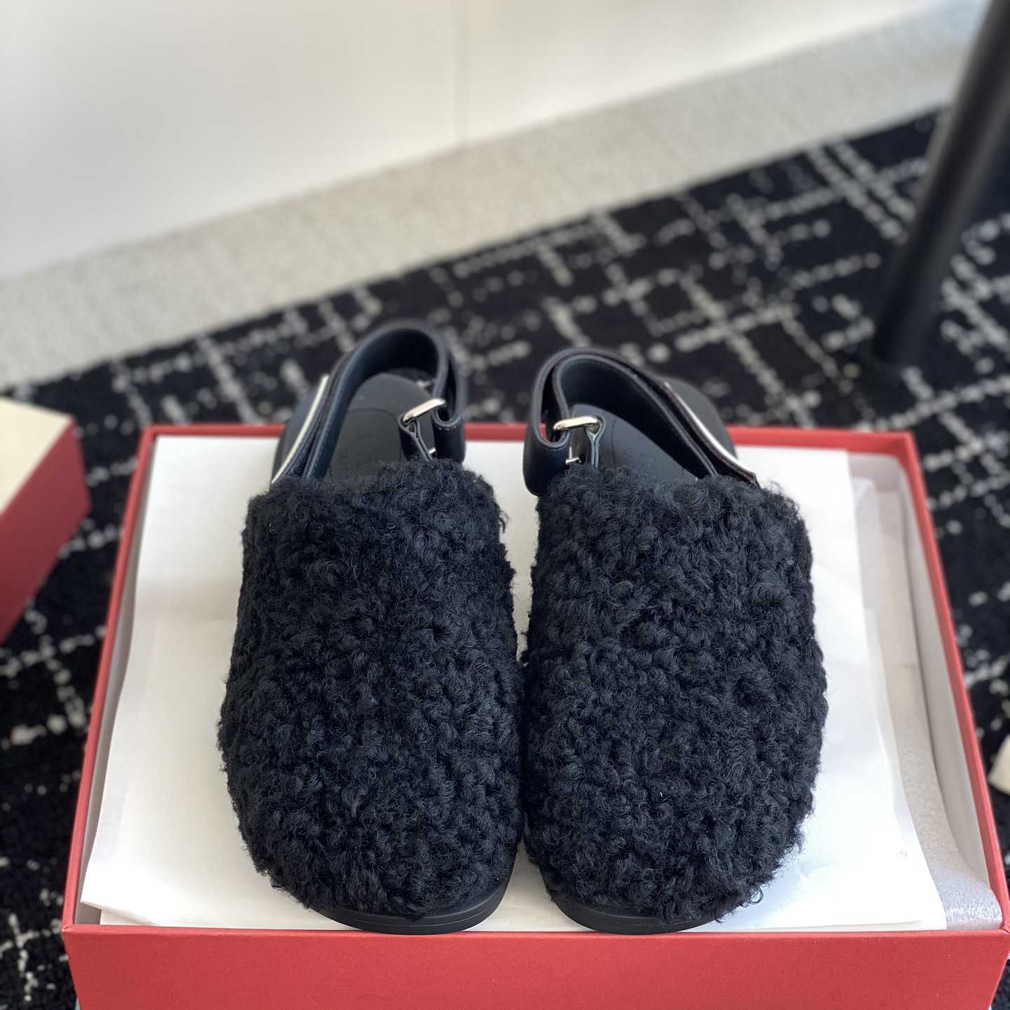 Marni Black Shearling Sabot - FashionPlug