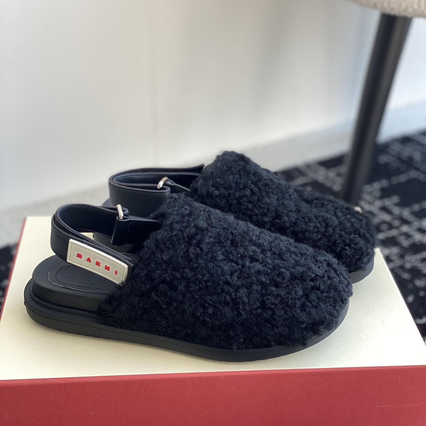 Marni Black Shearling Sabot - FashionPlug