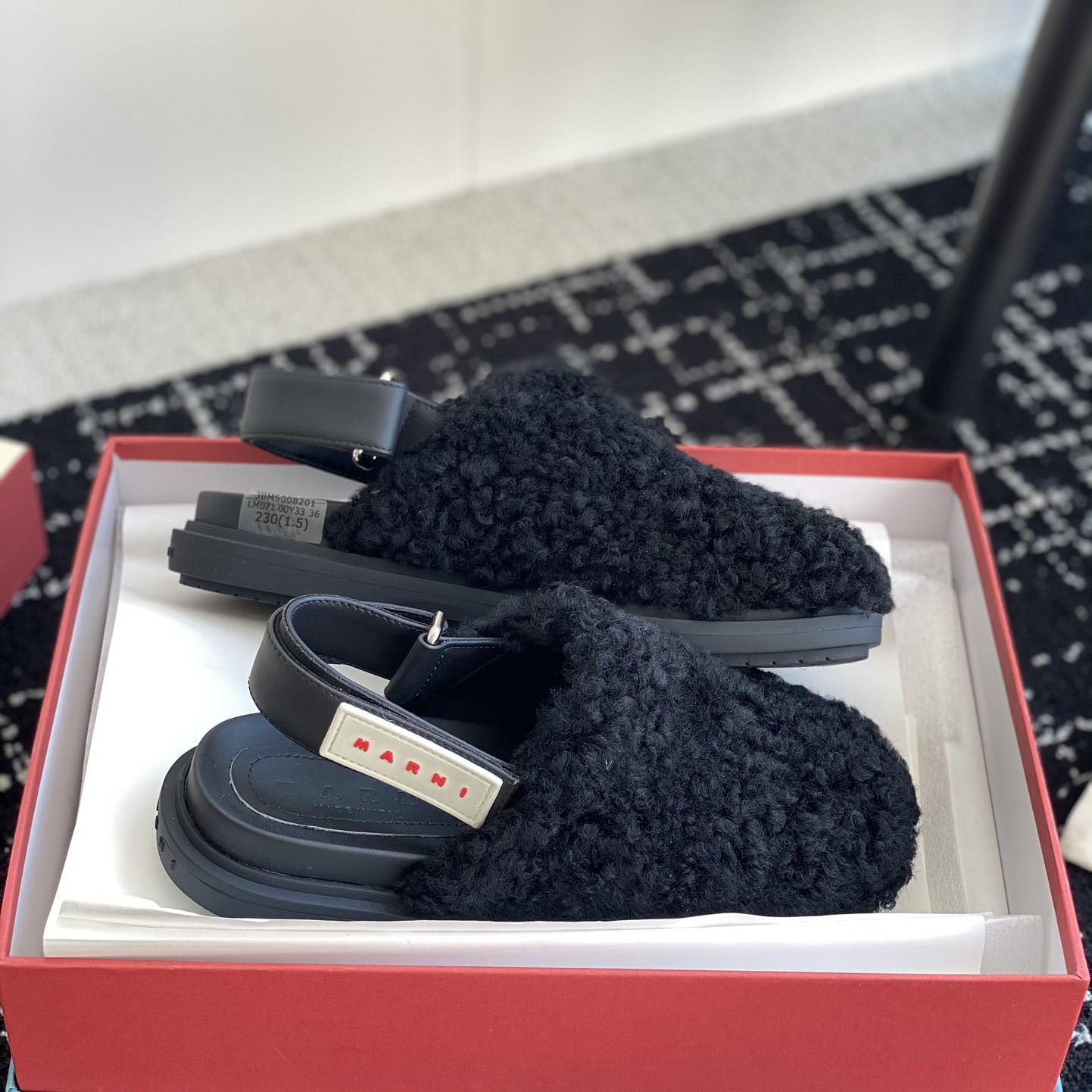 Marni Black Shearling Sabot - FashionPlug