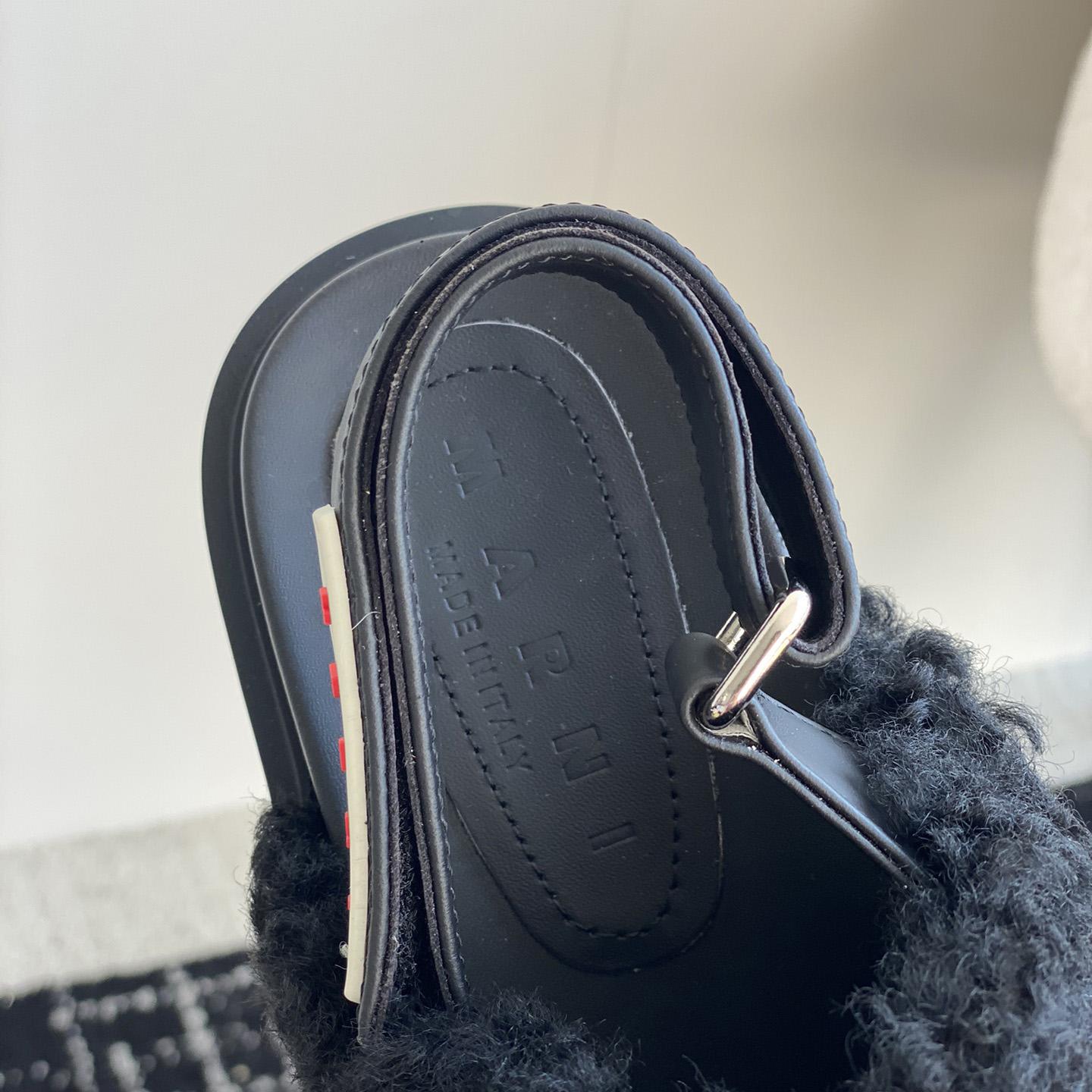 Marni Black Shearling Sabot - FashionPlug