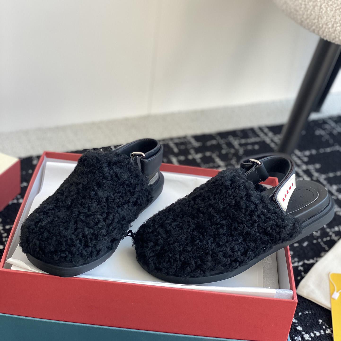 Marni Black Shearling Sabot - FashionPlug