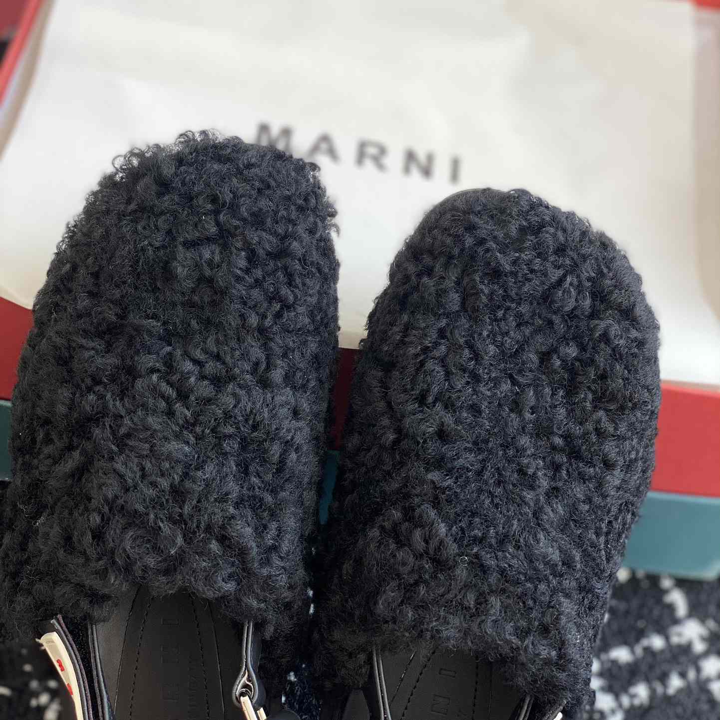 Marni Black Shearling Sabot - FashionPlug