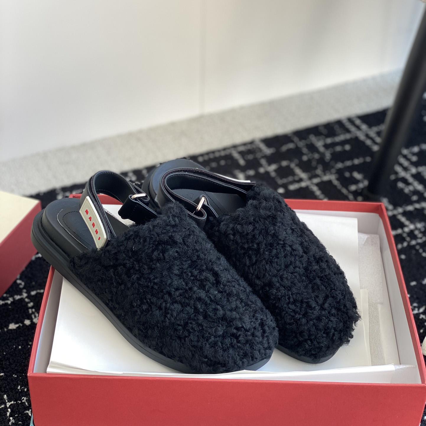 Marni Black Shearling Sabot - FashionPlug