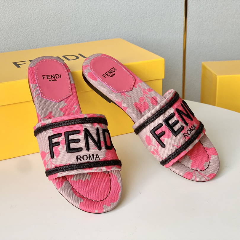 Fendi Signature Pink Canvas Slides - FashionPlug