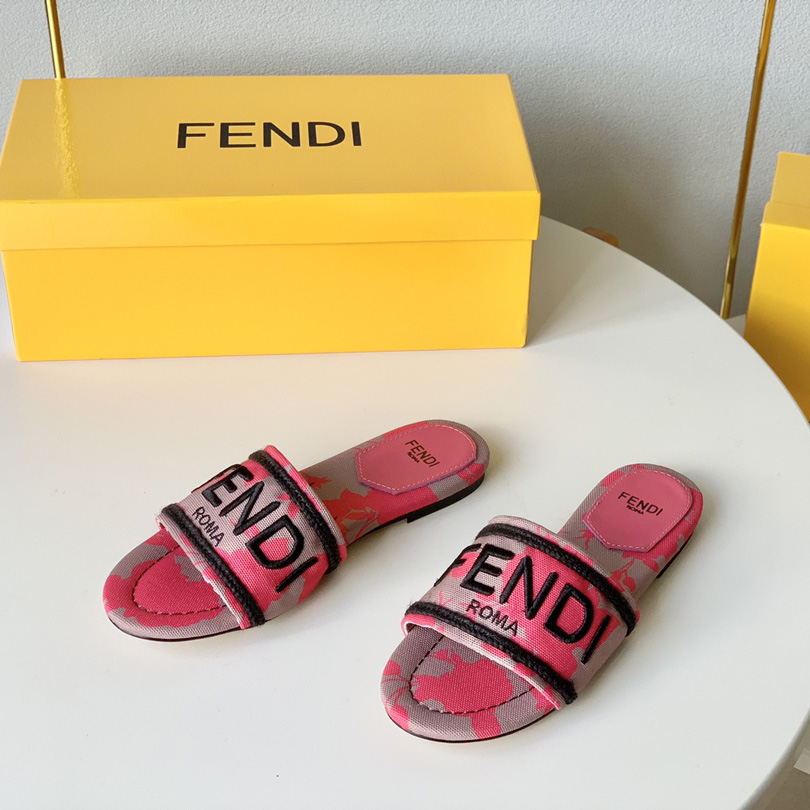 Fendi Signature Pink Canvas Slides - FashionPlug