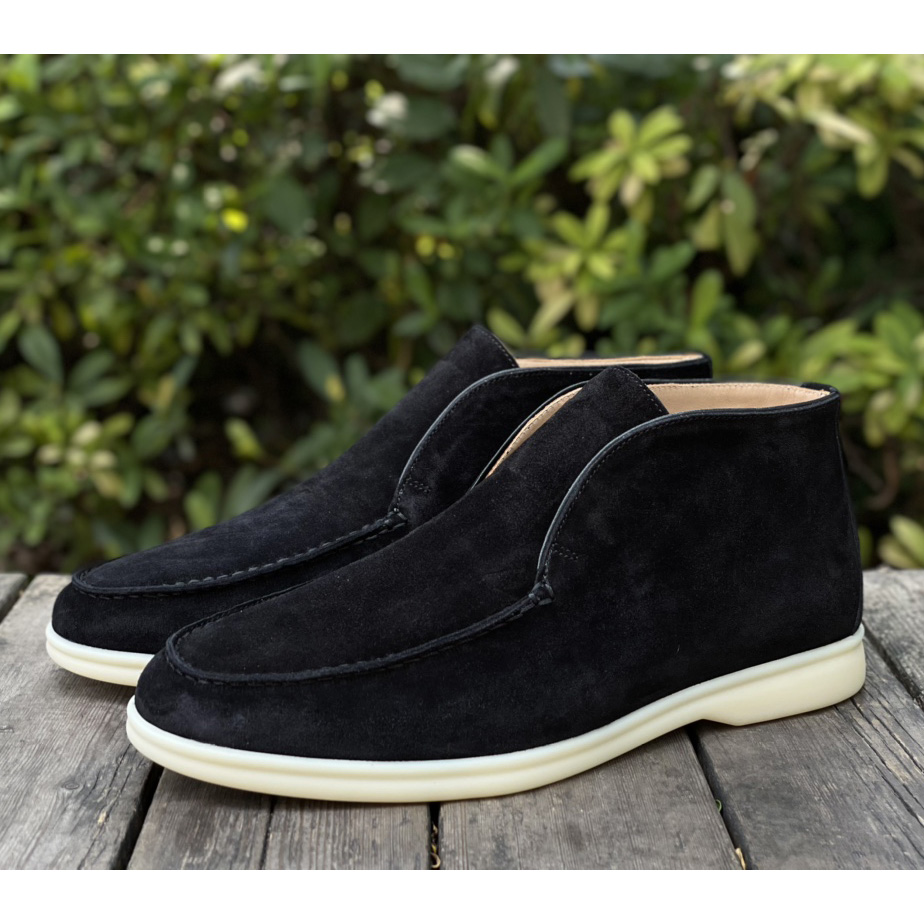 Loro Piana White Sole Summer Walk Loafers In Caviar - FashionPlug