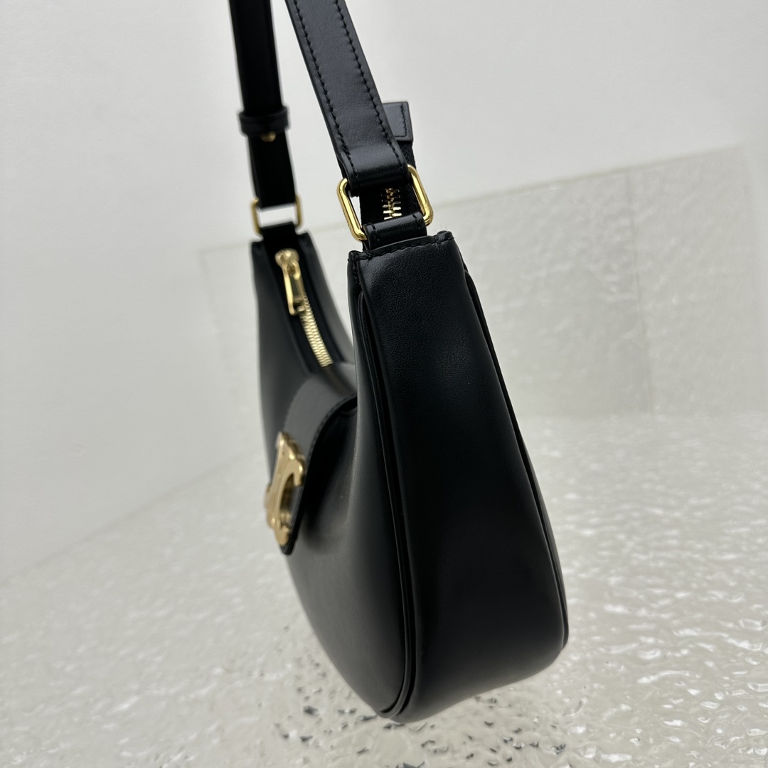Celine Ava Triomphe Soft Bag In Smooth Calfskin Black - FashionPlug