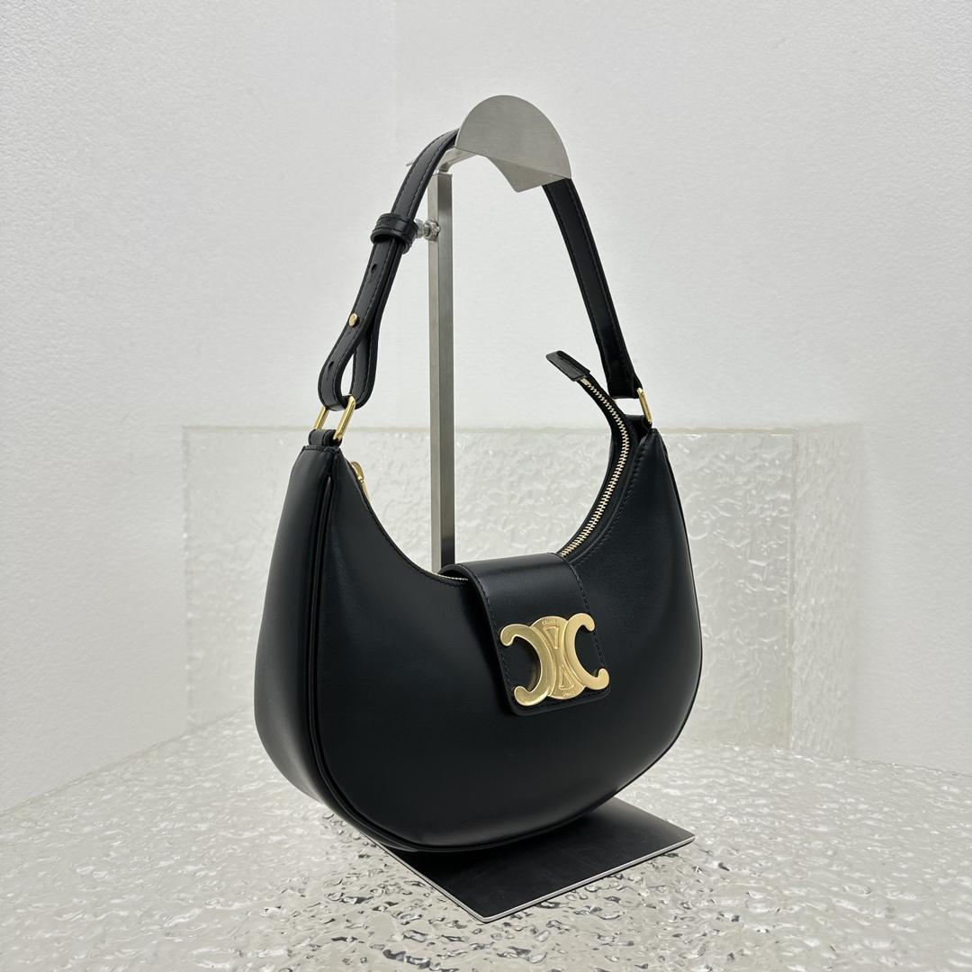 Celine Ava Triomphe Soft Bag In Smooth Calfskin Black - FashionPlug