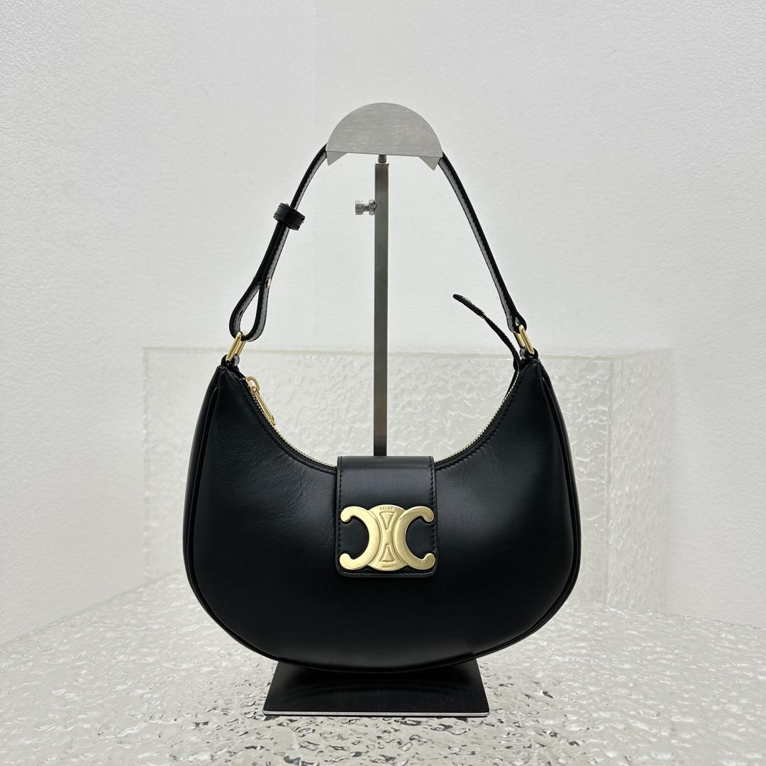 Celine Ava Triomphe Soft Bag In Smooth Calfskin Black - FashionPlug