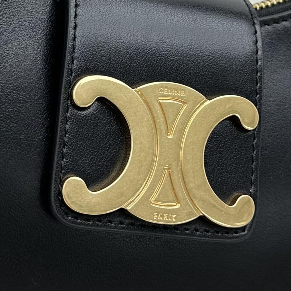 Celine Ava Triomphe Soft Bag In Smooth Calfskin Black - FashionPlug
