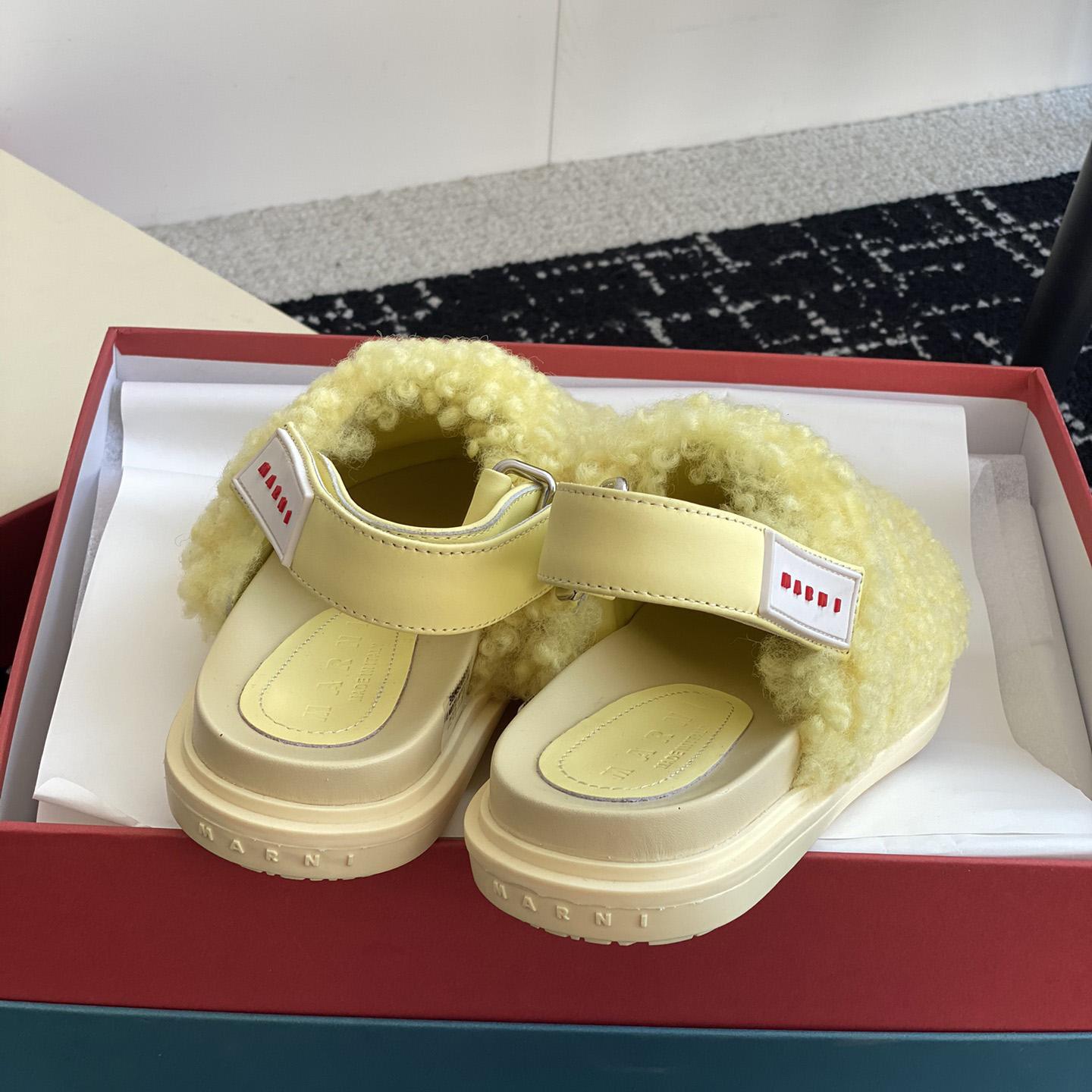 Marni Light Yellow Shearling Sabot - FashionPlug