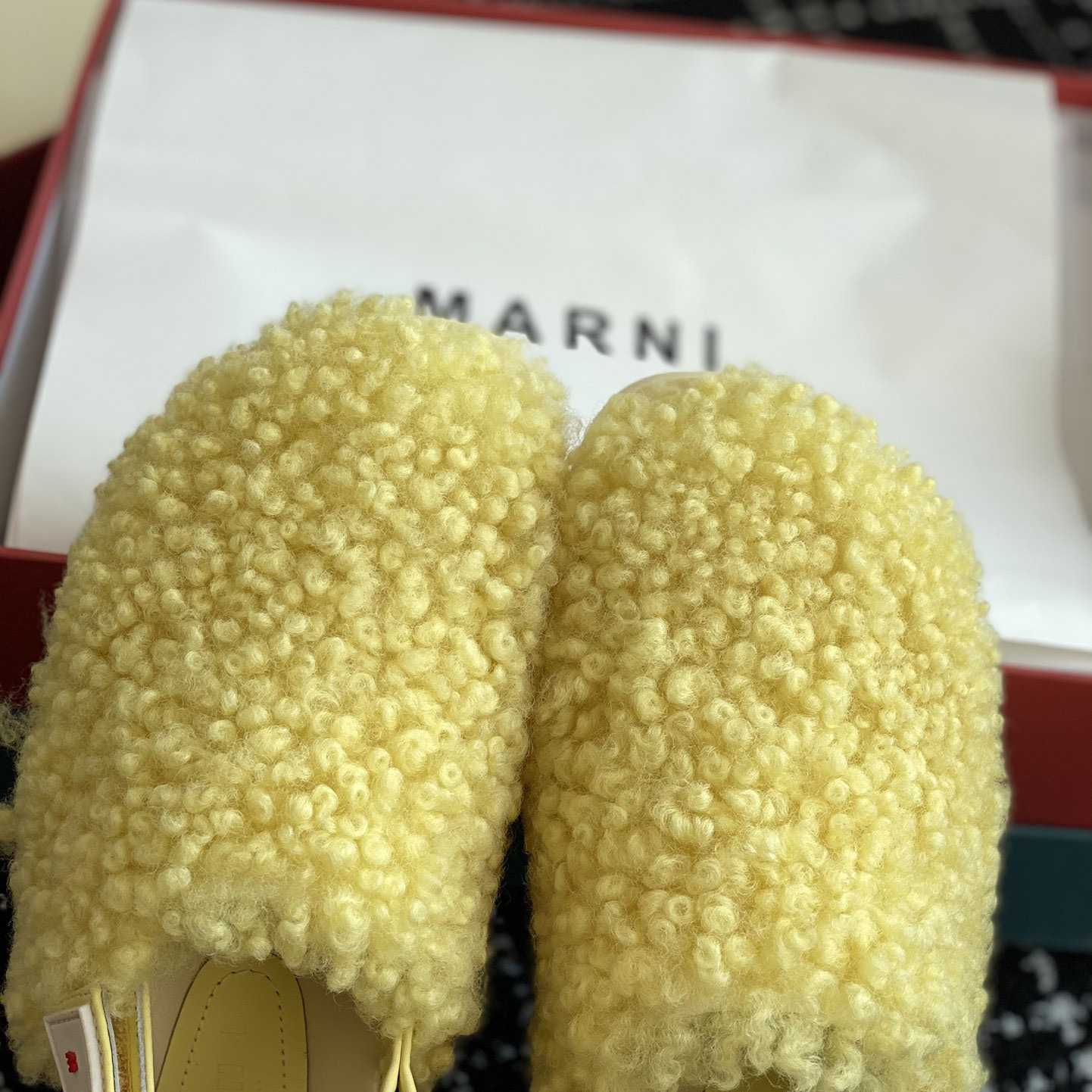 Marni Light Yellow Shearling Sabot - FashionPlug