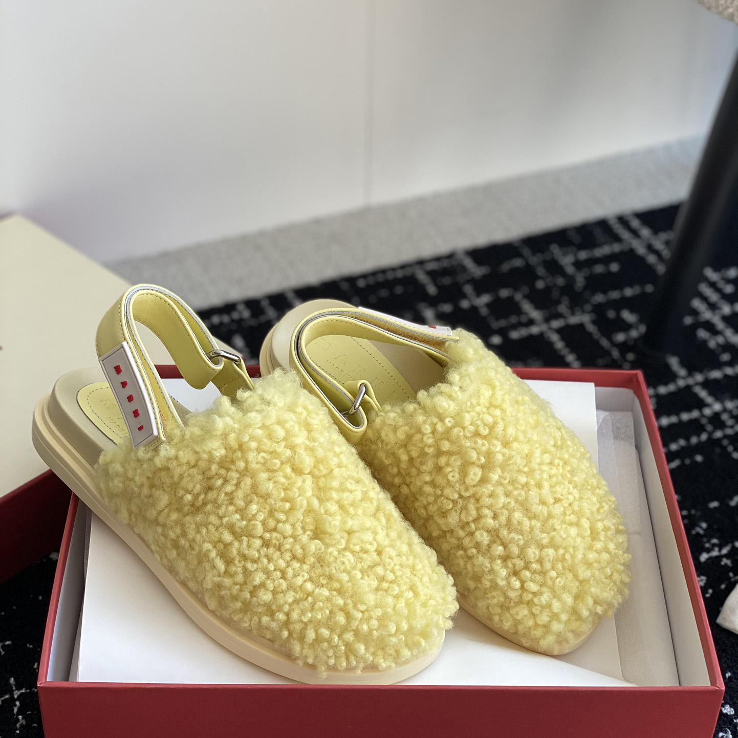 Marni Light Yellow Shearling Sabot - FashionPlug