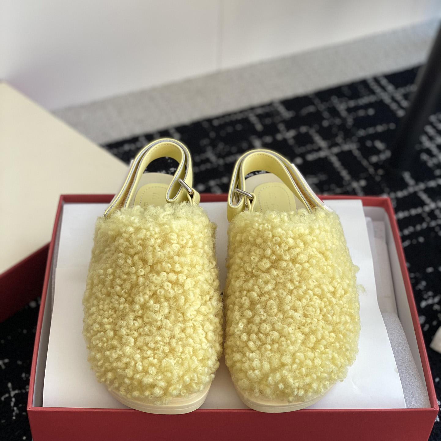 Marni Light Yellow Shearling Sabot - FashionPlug