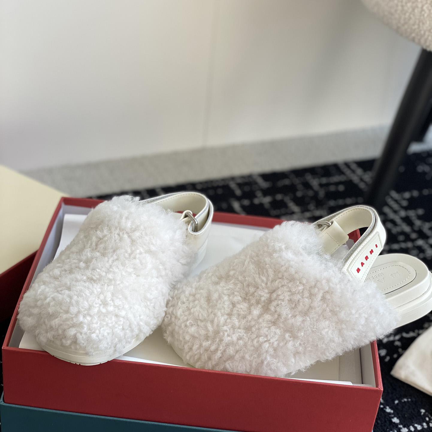 Marni White Shearling Sabot - FashionPlug