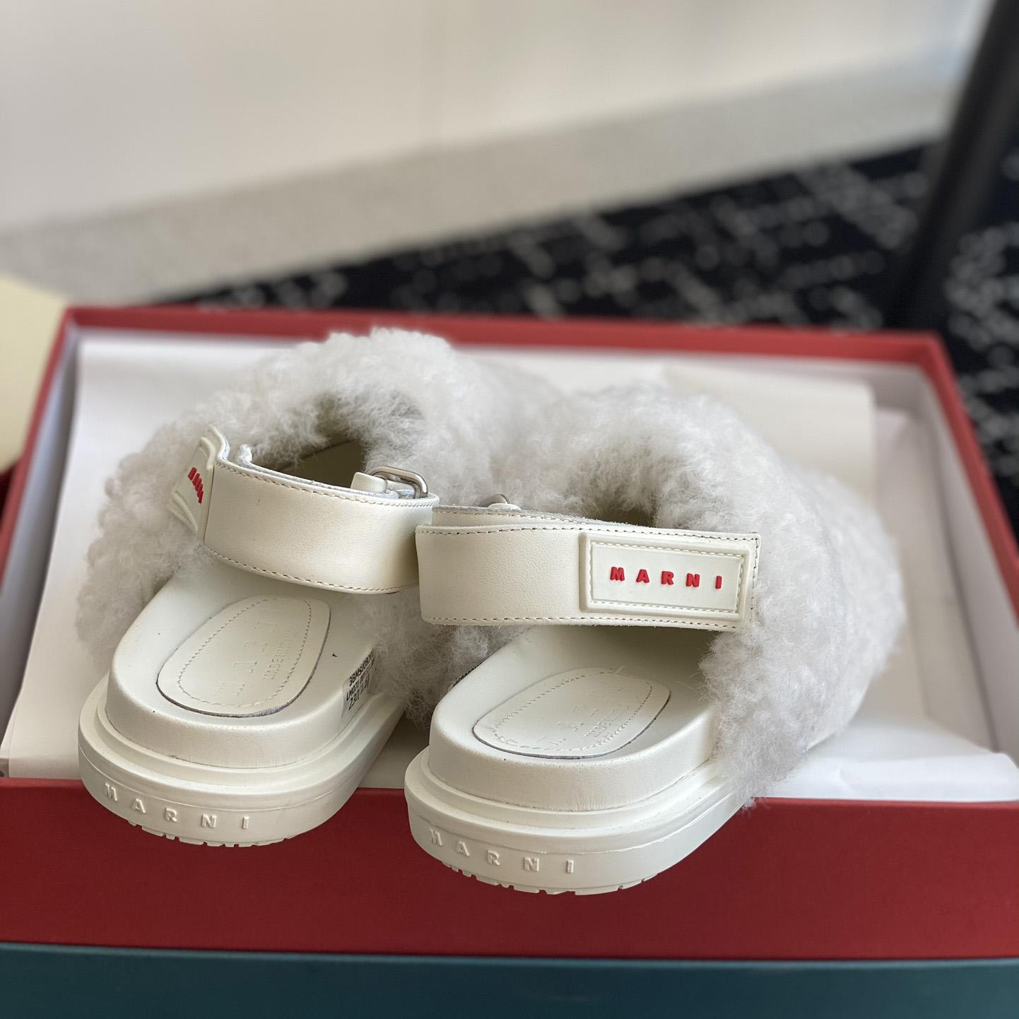Marni White Shearling Sabot - FashionPlug
