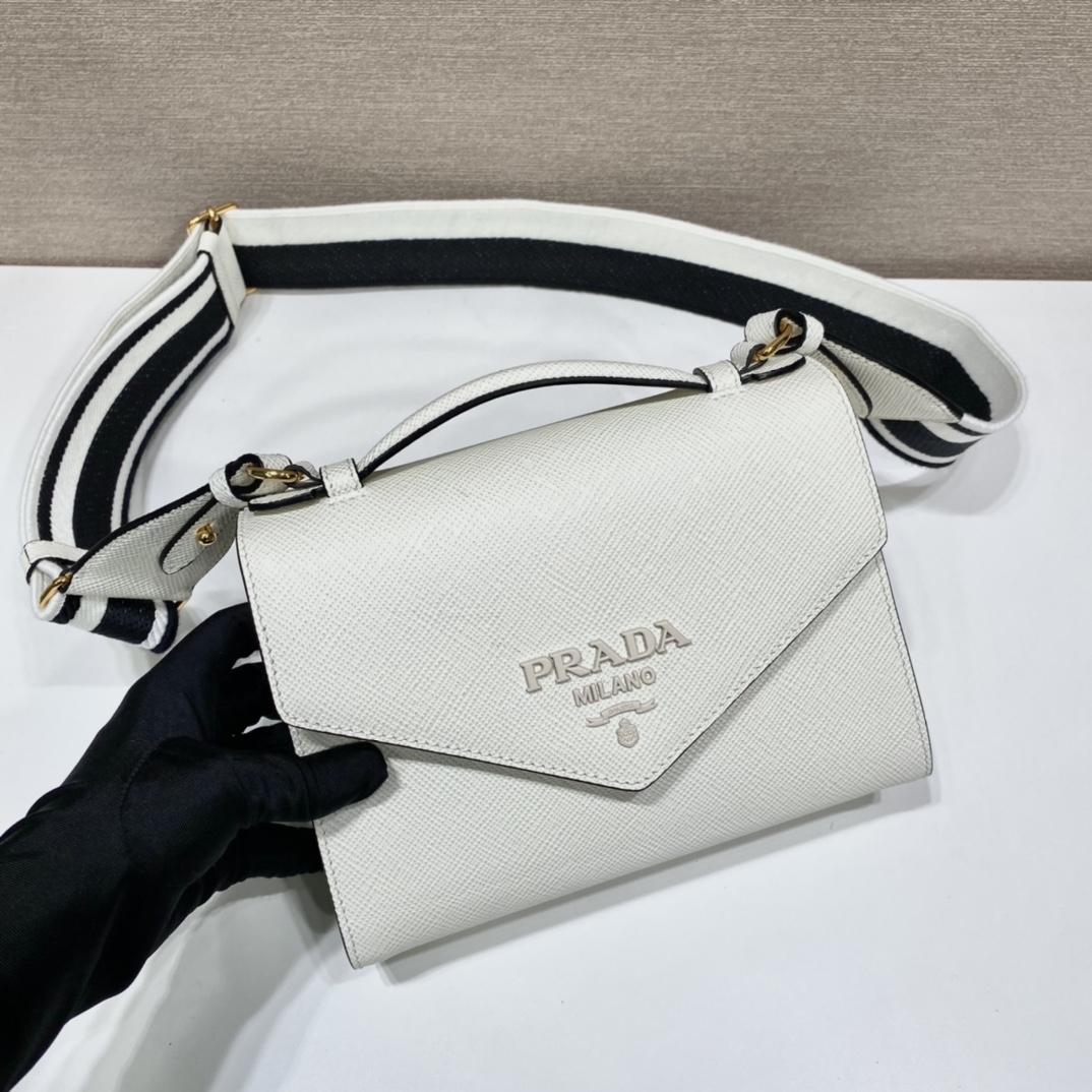 Prada Monochrome Saffiano And Leather Bag - FashionPlug