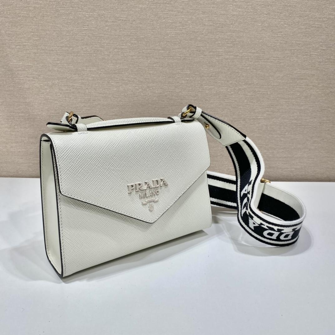Prada Monochrome Saffiano And Leather Bag - FashionPlug