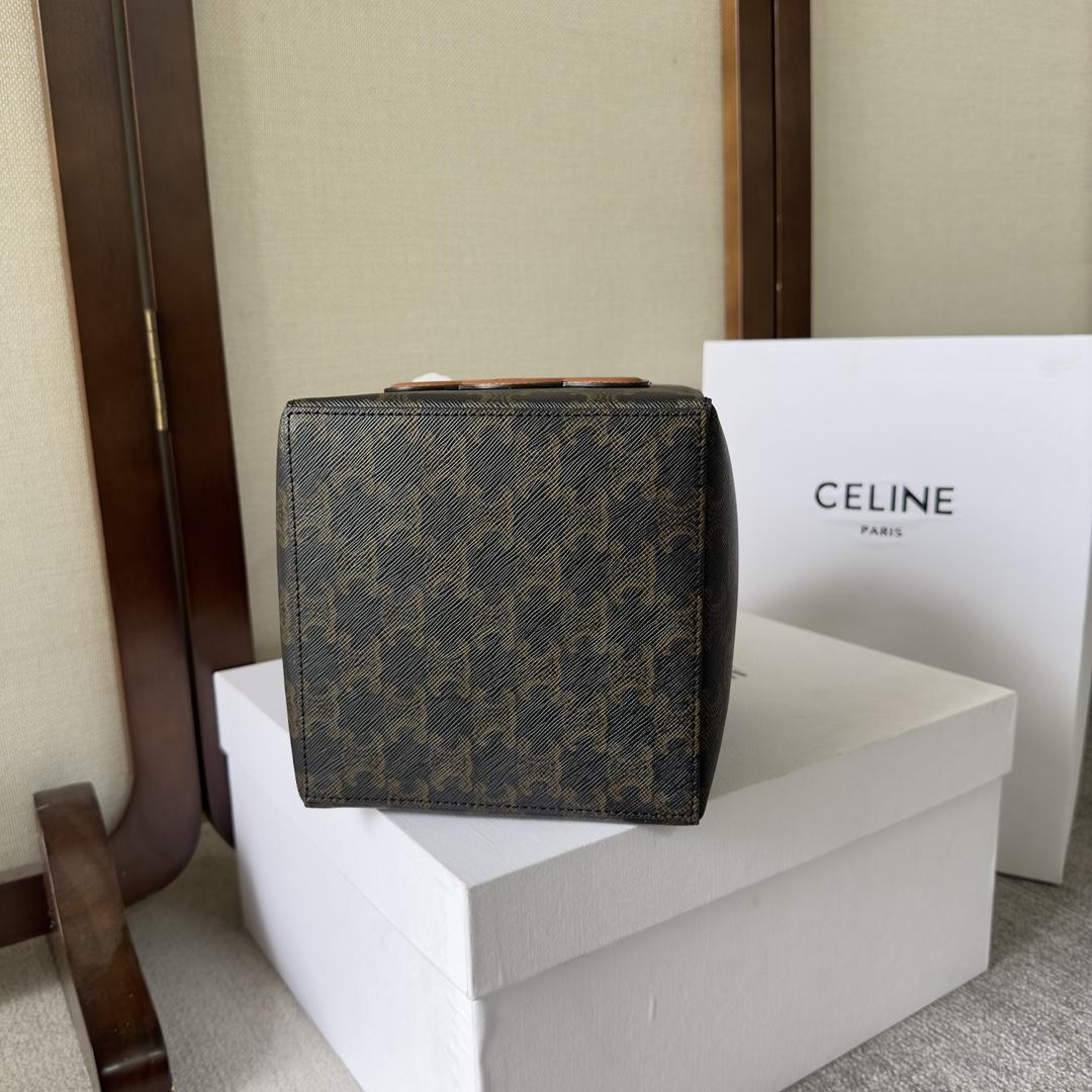 Celine Cube Bag Cuir Triomphe in Triomphe Canvas and Calfskin (15-15-15cm) - FashionPlug