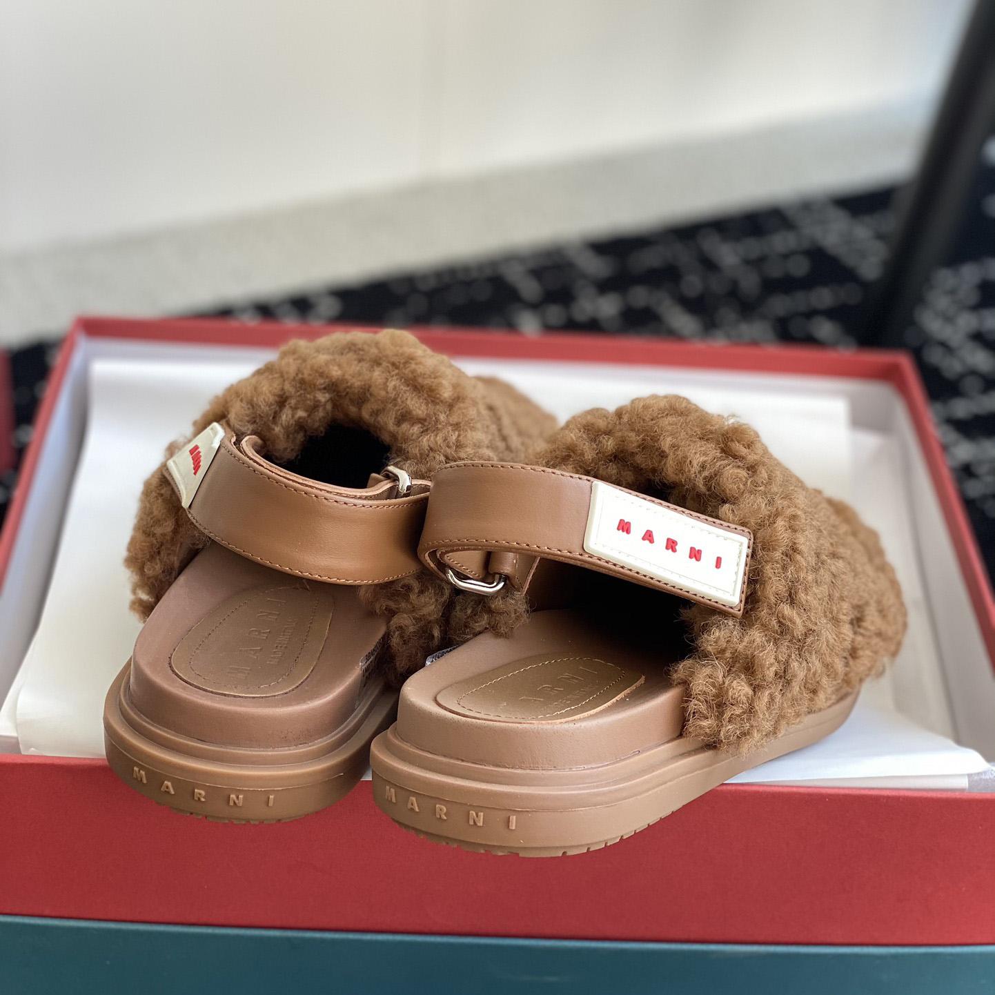 Marni Brown Shearling Sabot - FashionPlug