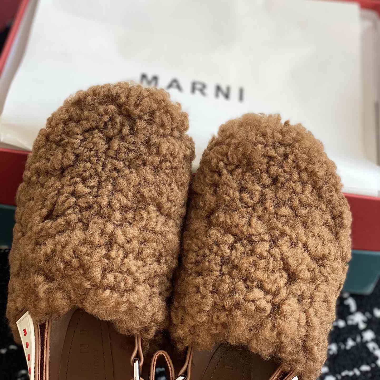 Marni Brown Shearling Sabot - FashionPlug