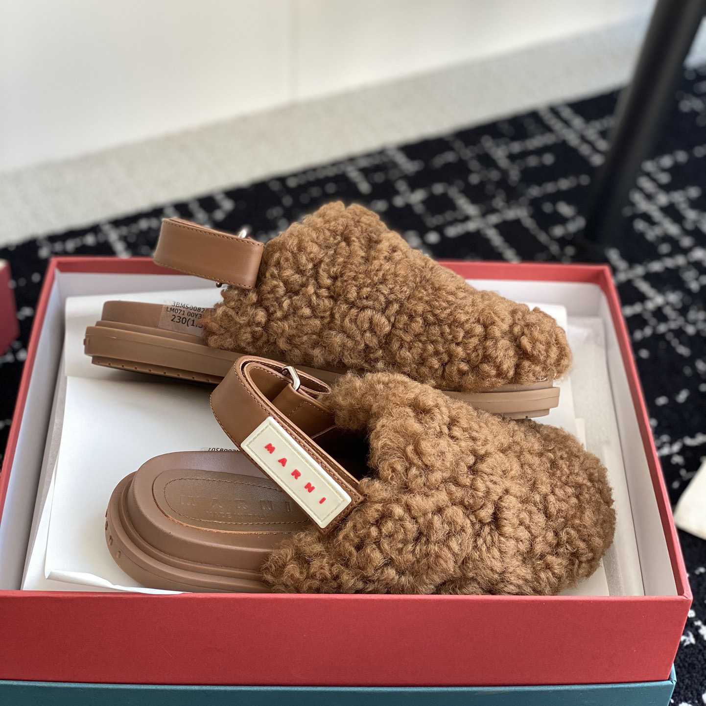Marni Brown Shearling Sabot - FashionPlug