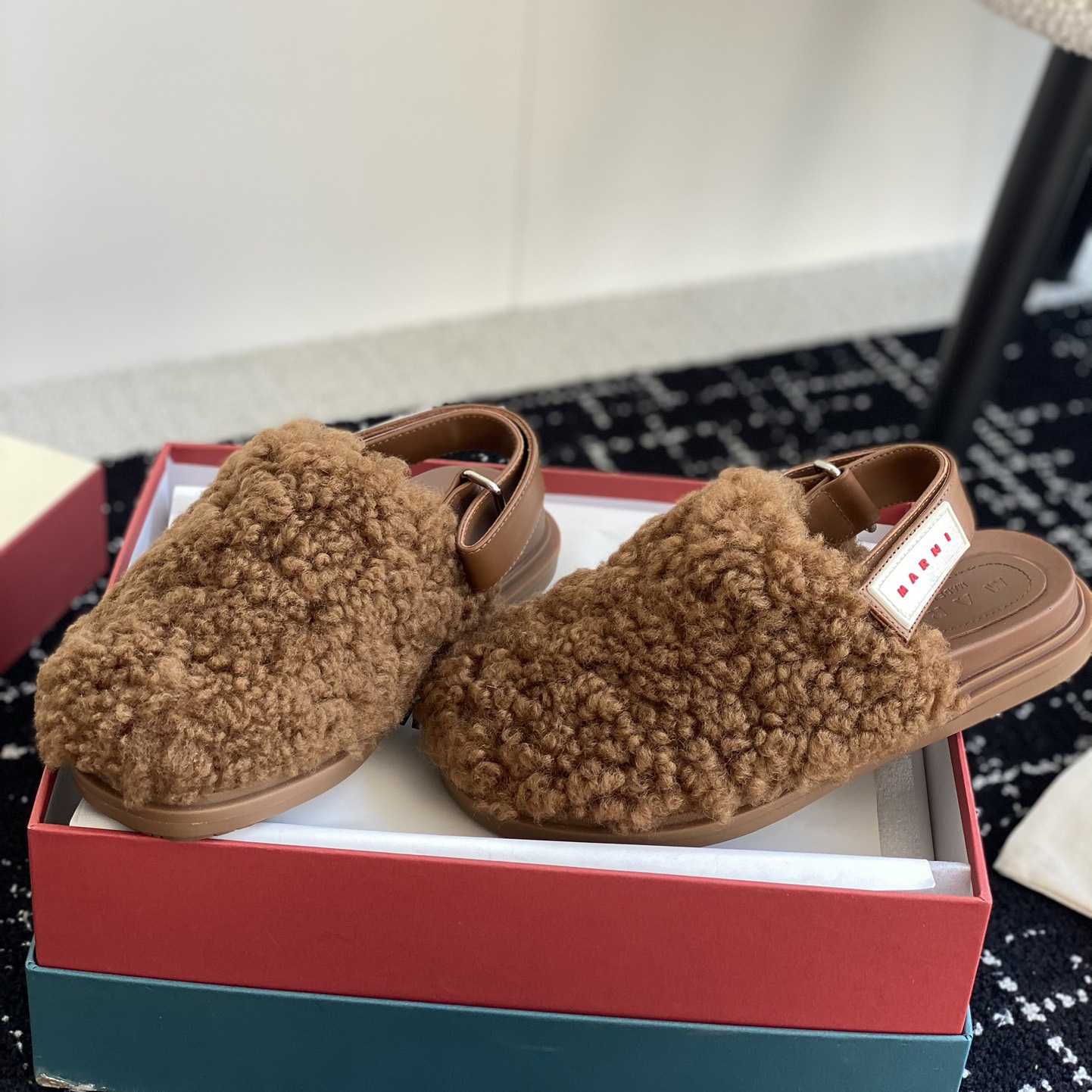 Marni Brown Shearling Sabot - FashionPlug