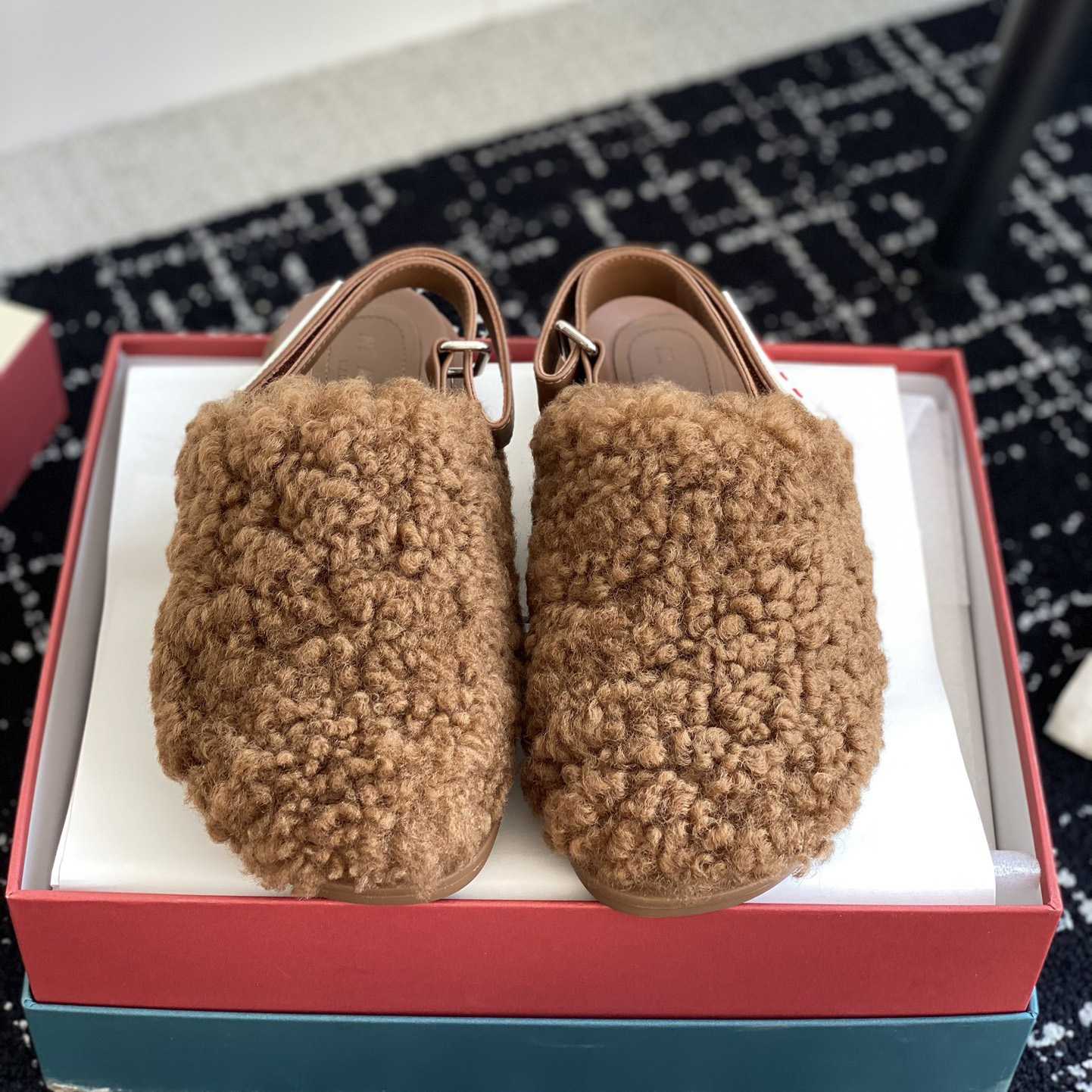 Marni Brown Shearling Sabot - FashionPlug