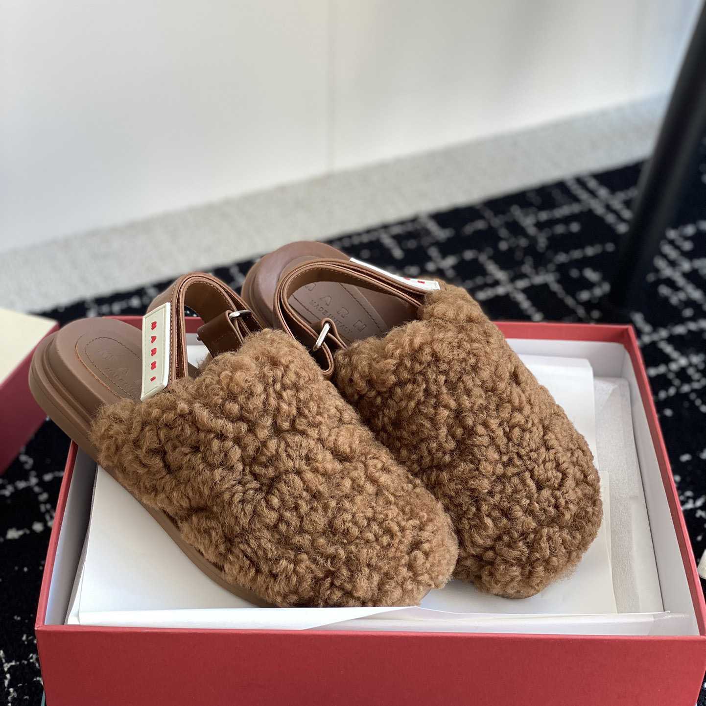 Marni Brown Shearling Sabot - FashionPlug