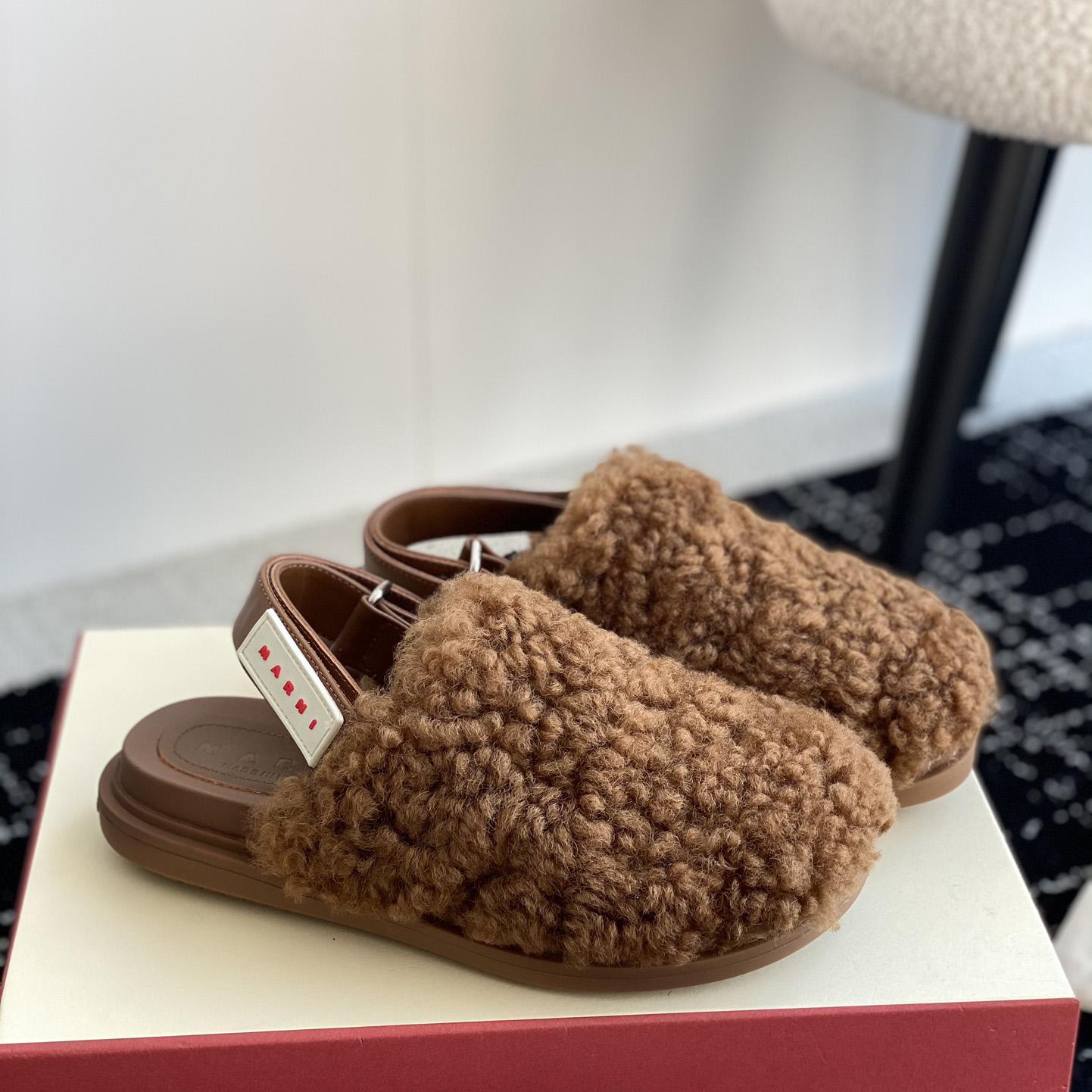 Marni Brown Shearling Sabot - FashionPlug