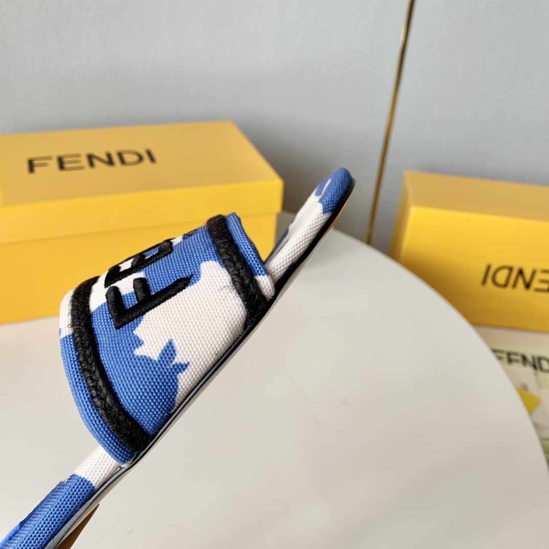 Fendi Signature Blue Canvas Slides - FashionPlug