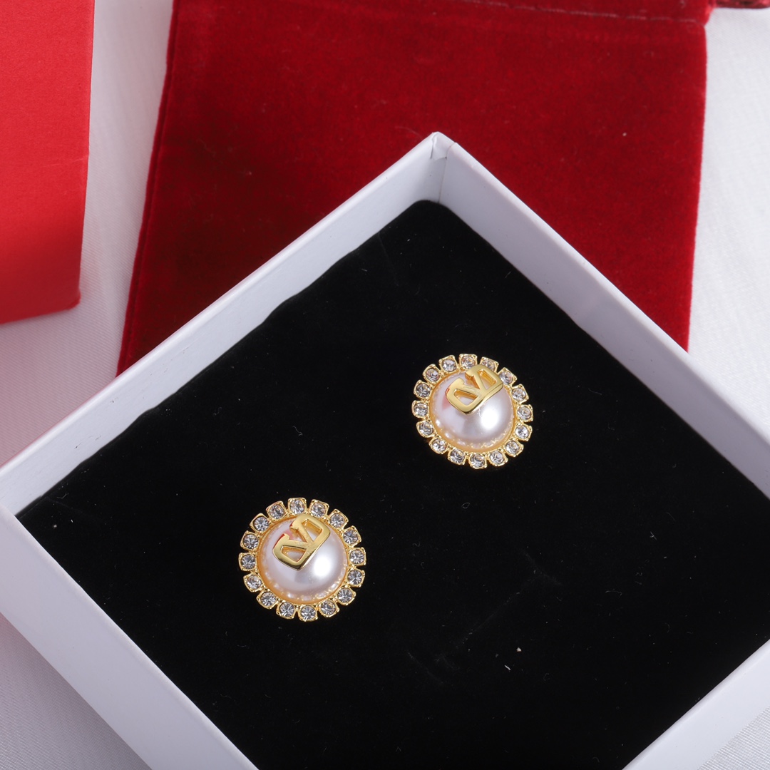 Valenti Garavani VLogo Signature Crystal Stud Earrings - FashionPlug
