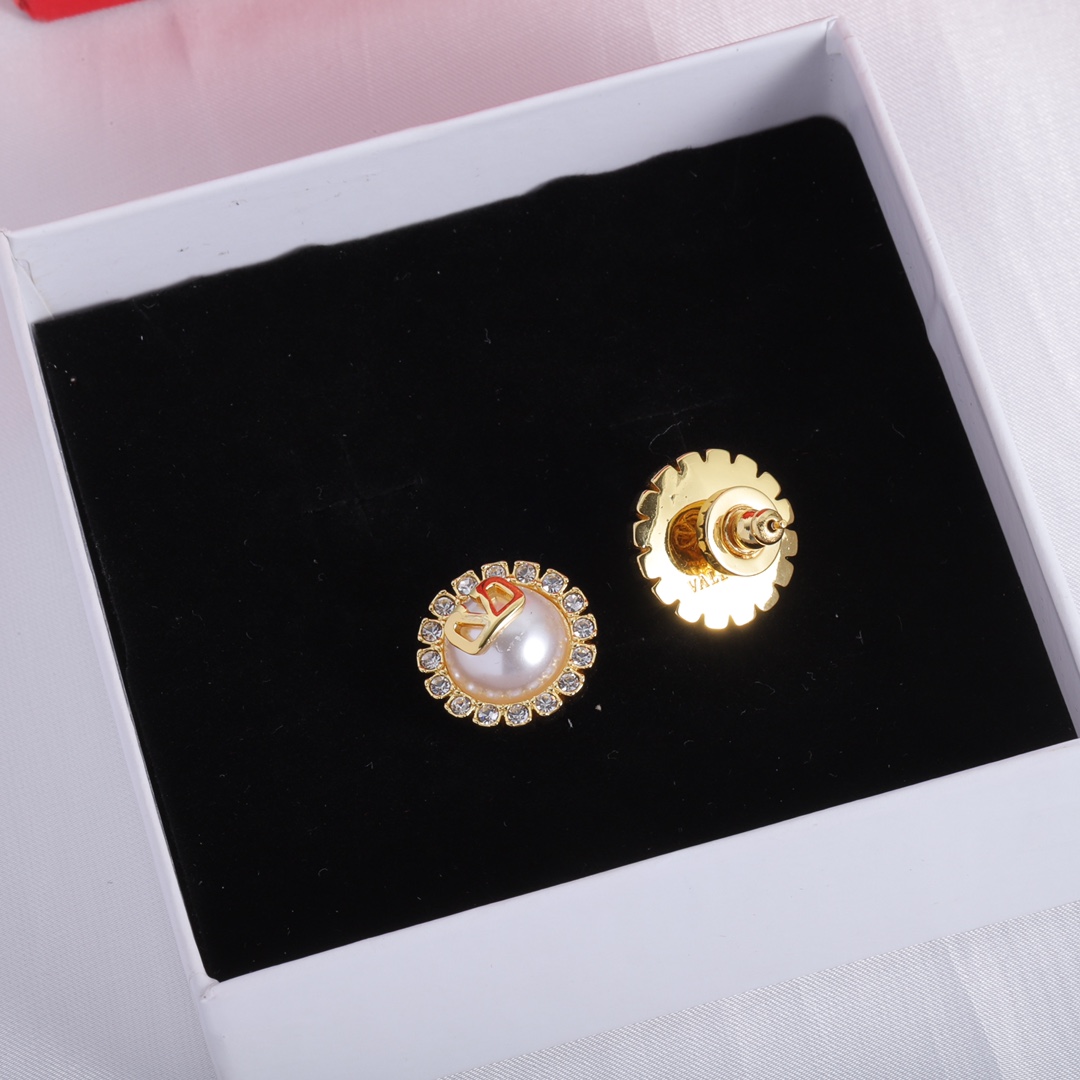 Valenti Garavani VLogo Signature Crystal Stud Earrings - FashionPlug