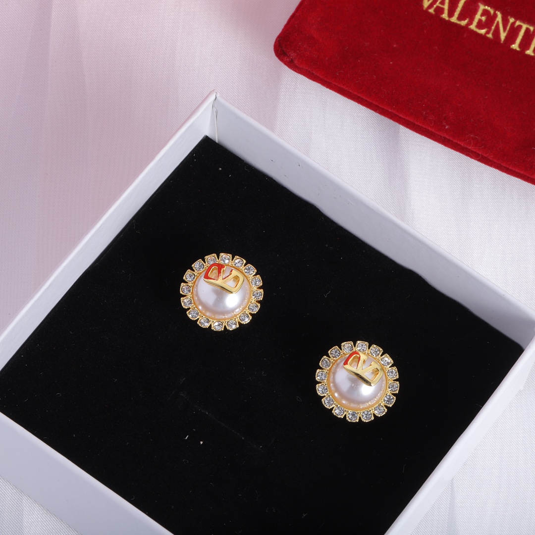 Valenti Garavani VLogo Signature Crystal Stud Earrings - FashionPlug