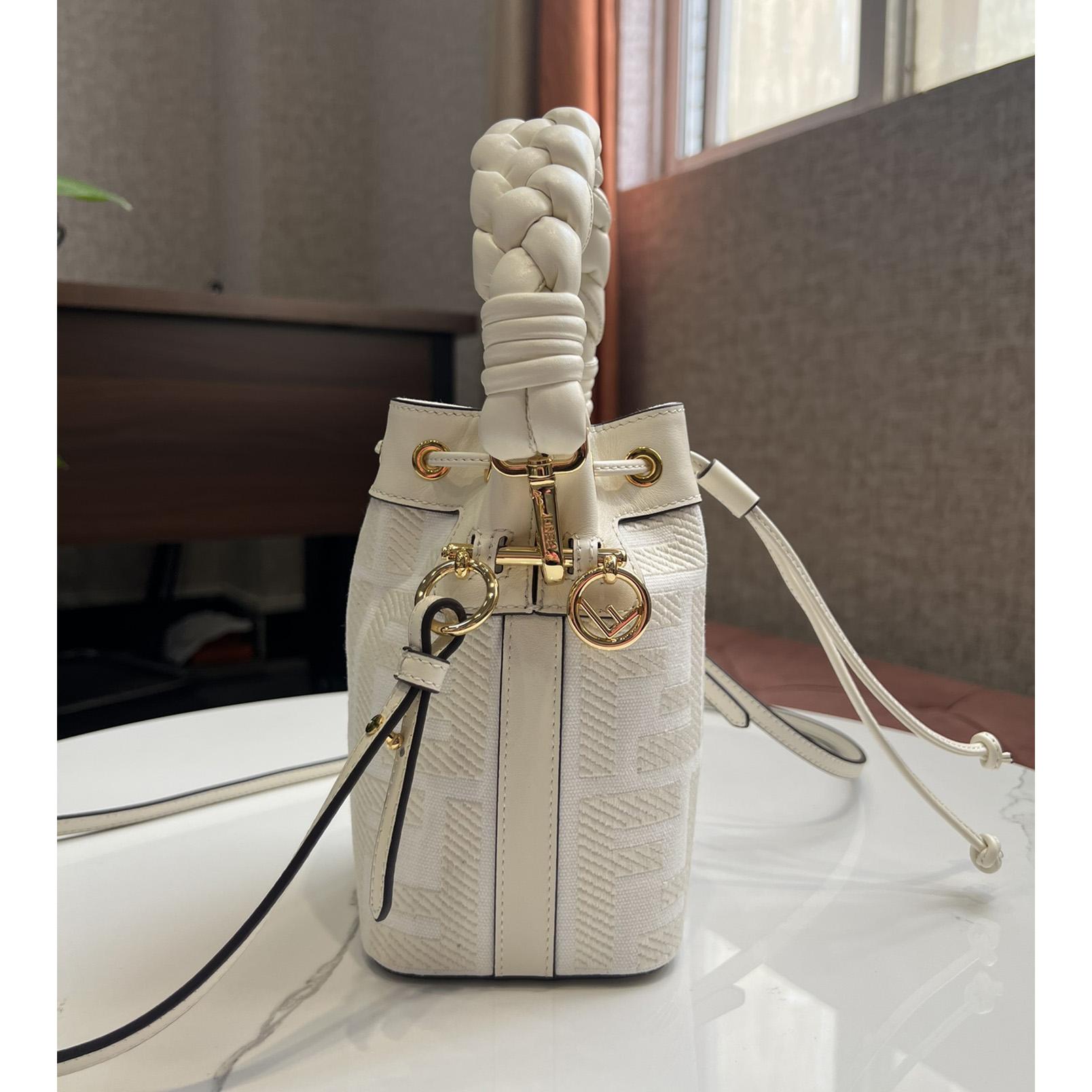 Fendi Mon Tresor White Canvas FF Mini Bag - FashionPlug