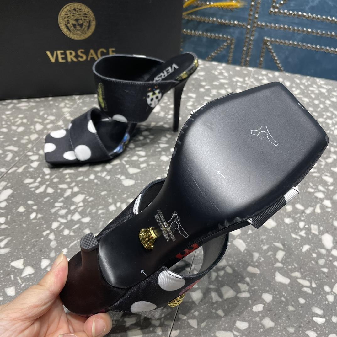 Versace Butterflies Canvas High Heel Mules - FashionPlug