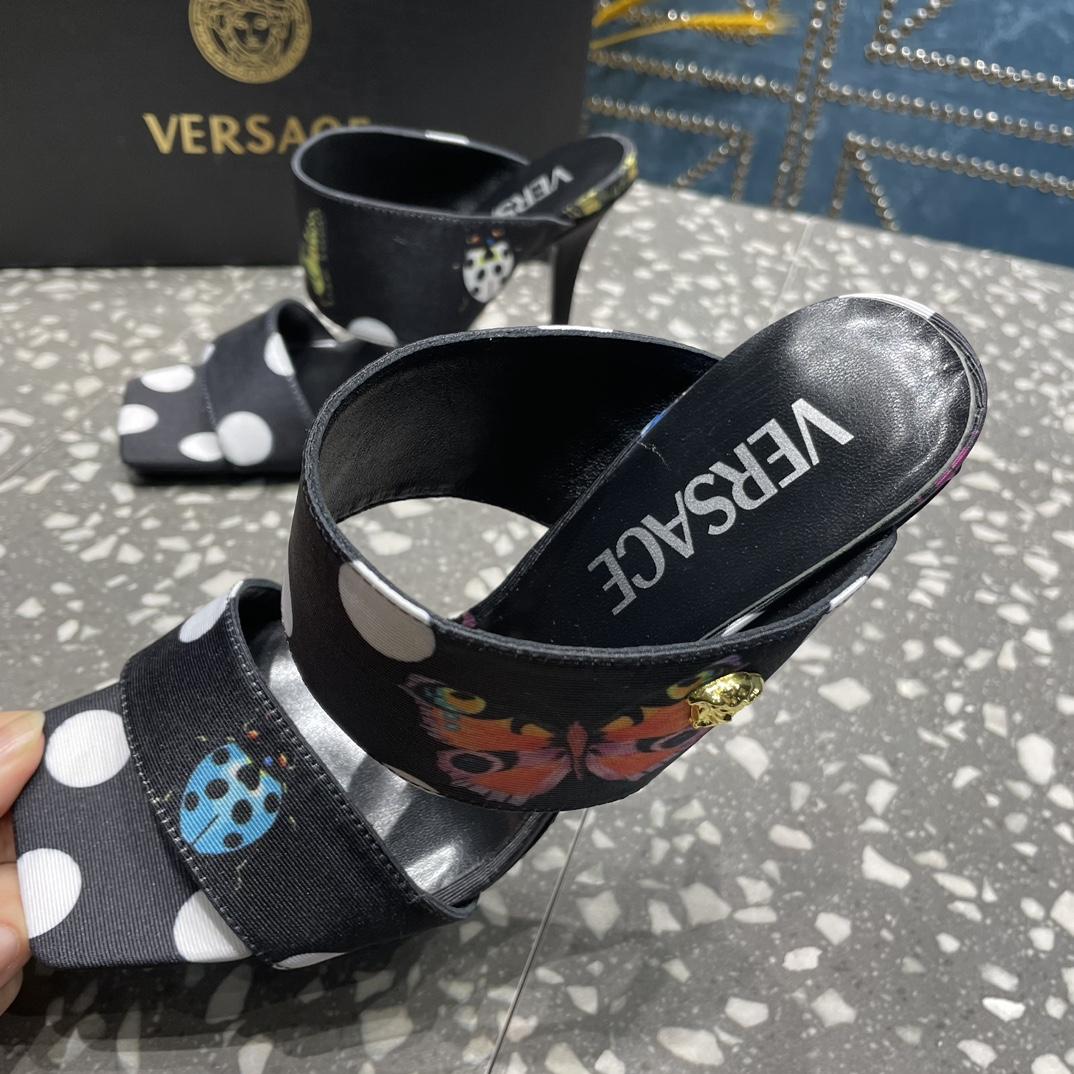 Versace Butterflies Canvas High Heel Mules - FashionPlug