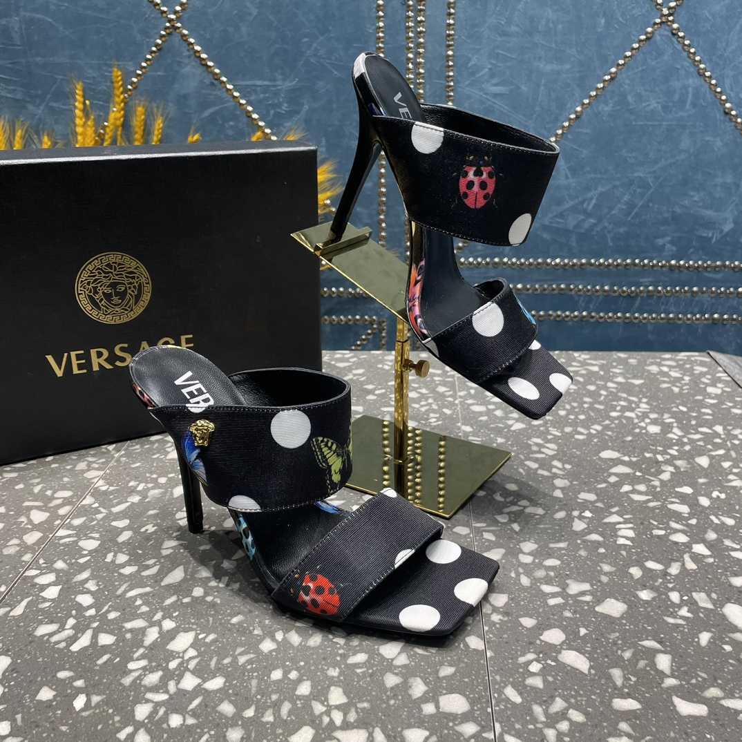 Versace Butterflies Canvas High Heel Mules - FashionPlug