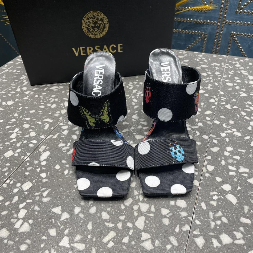 Versace Butterflies Canvas High Heel Mules - FashionPlug