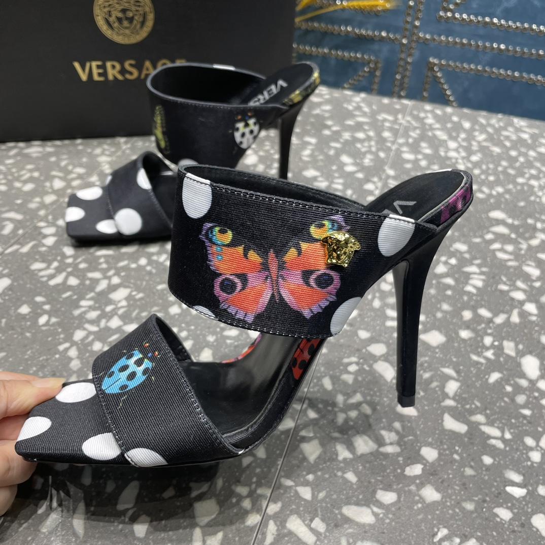 Versace Butterflies Canvas High Heel Mules - FashionPlug
