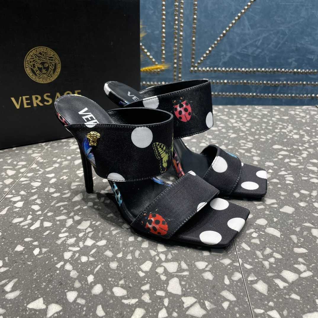 Versace Butterflies Canvas High Heel Mules - FashionPlug