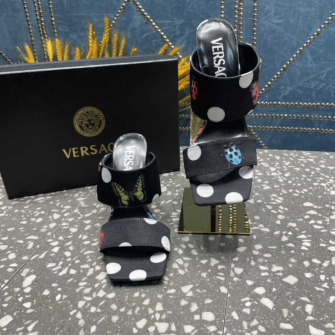 Versace Butterflies Canvas High Heel Mules - FashionPlug