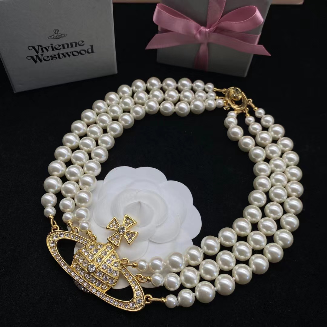 Vivienne Westwood Bas Relief Gold-tone and Faux Pearl Choker - FashionPlug