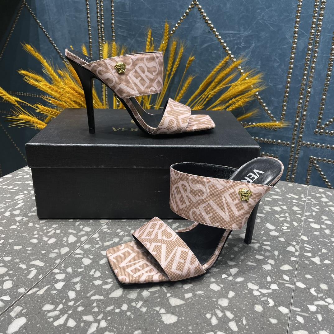Versace Allover High Heel Mules - FashionPlug