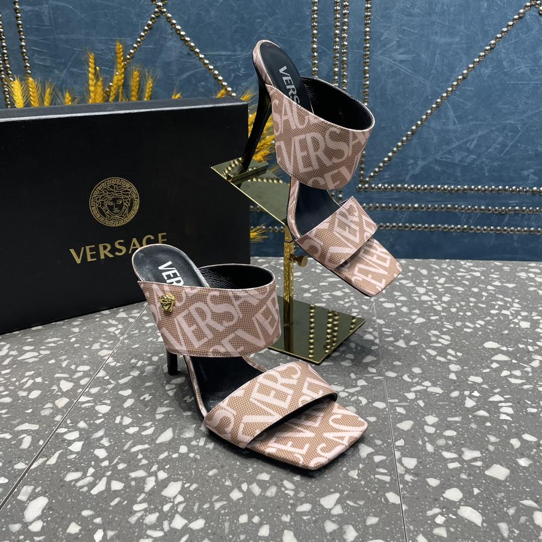 Versace Allover High Heel Mules - FashionPlug