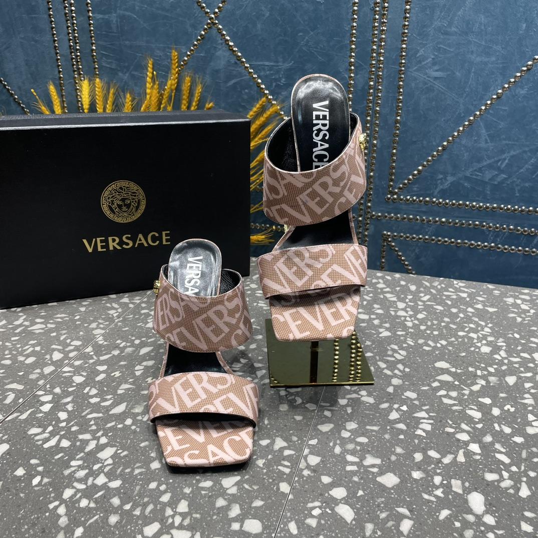 Versace Allover High Heel Mules - FashionPlug